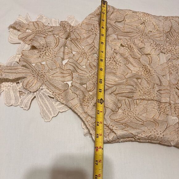 SaylorJessa Flower Appliqué Rose Gold Lace Mini Dress Size Large - Picture 9 of 13